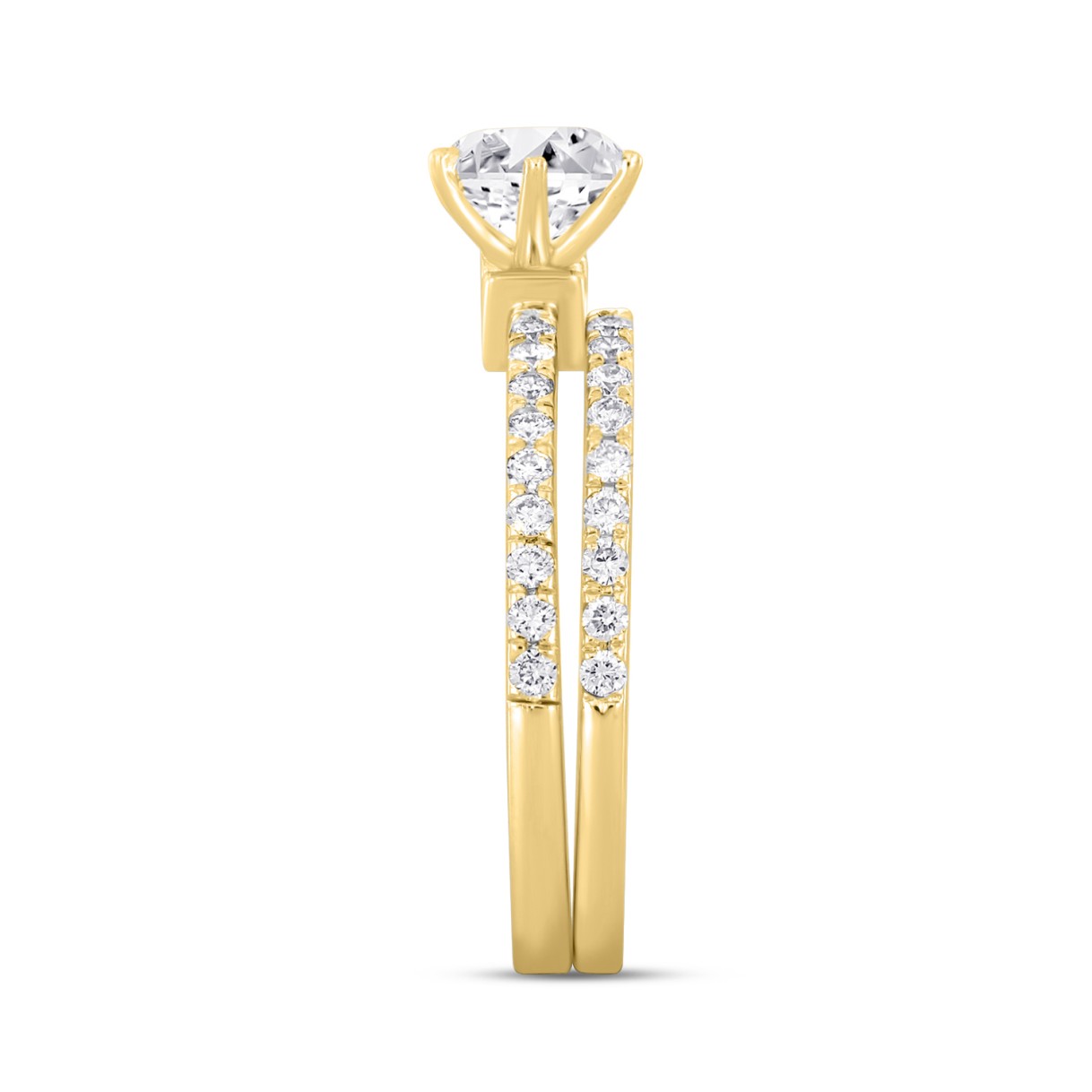 14K Yellow Gold Round Diamond Bridal Ring Set 1 1/2Ct  & 1.00Ct Center Round Lab Grown Diamond Engagement Ring & Matching Wedding Band For Women (Color F-G Clarity Vs1/Vs2)