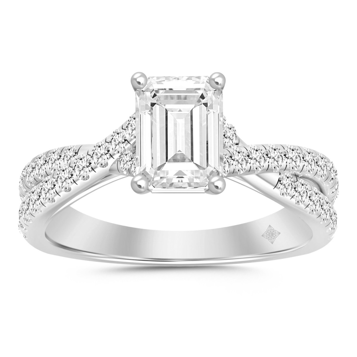 LADIES RING 2CT ROUND/EMERALD DIAMOND 14K WHITE GOLD (CENTER STONE EMERALD DIAMOND 1 1/2CT )