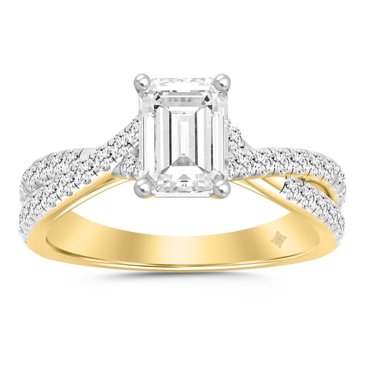 LADIES RING 2CT ROUND/EMERALD DIAMOND 14K YELLOW G...