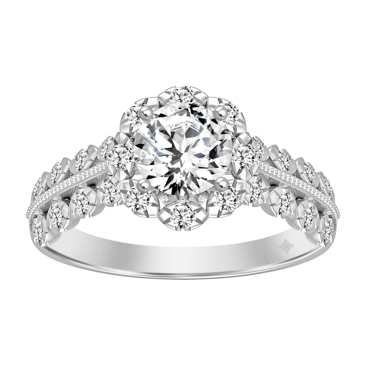 LADIES RING 1 1/2CT ROUND DIAMOND 14K WHITE GOLD (CENTER STONE ROUND DIAMOND 1CT)