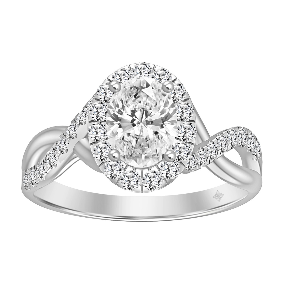 LADIES RING 1 1/2CT ROUND/OVAL DIAMOND 14K WHITE GOLD (CENTER STONE OVAL DIAMOND 1CT)