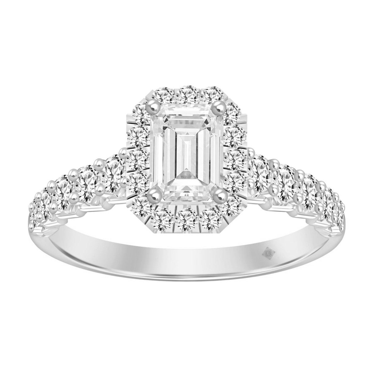 LADIES RING 1 3/4CT ROUND/EMERALD DIAMOND 14K WHIT...