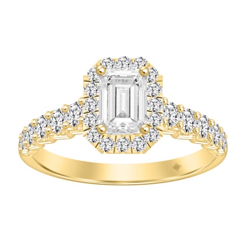 LADIES RING 1 3/4CT ROUND/EMERALD DIAMOND 14K YELLOW GOLD (CENTER STONE EMERALD DIAMOND 1CT )