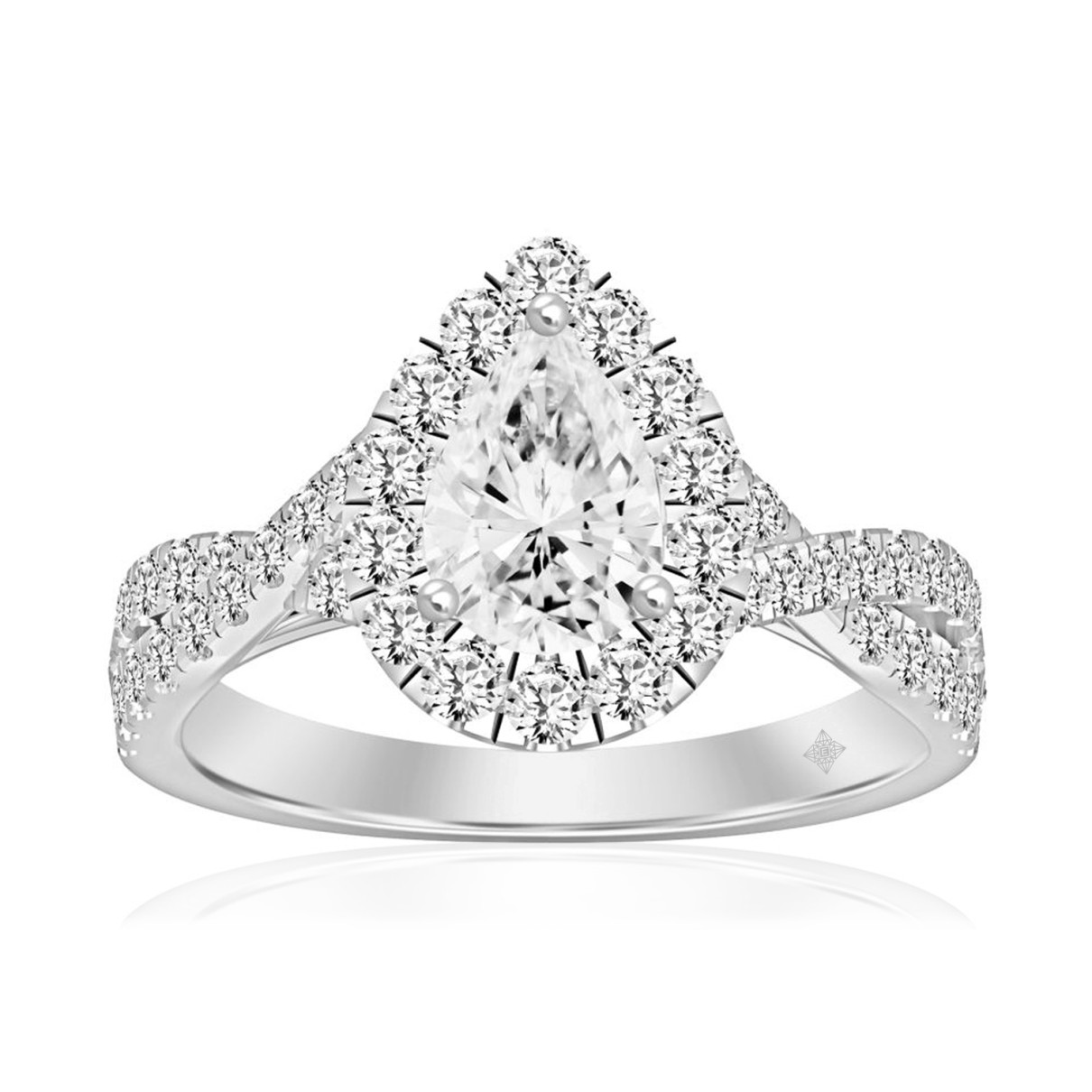 LADIES RING 1 3/4CT ROUND/PEAR DIAMOND 14K WHITE GOLD (CENTER STONE PEAR DIAMOND 1CT )