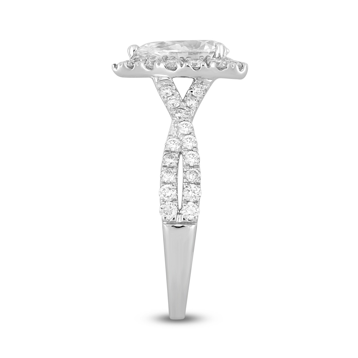 LADIES RING 1 3/4CT ROUND/PEAR DIAMOND 14K WHITE GOLD (CENTER STONE PEAR DIAMOND 1CT )