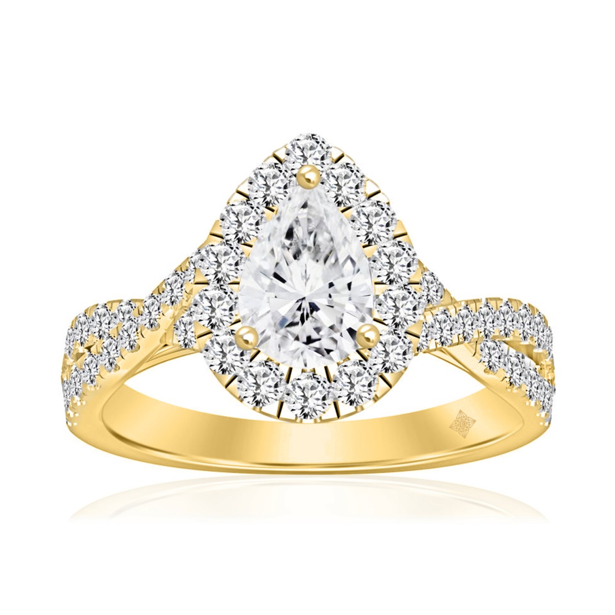 LADIES RING 1 3/4CT ROUND/PEAR DIAMOND 14K YELLOW GOLD (CENTER STONE PEAR DIAMOND 1CT )