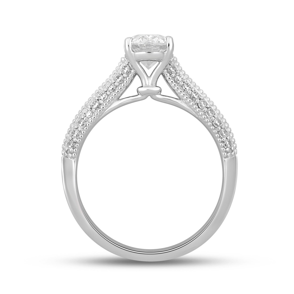 LADIES RING 1 1/4CT ROUND/OVAL DIAMOND 14K WHITE GOLD (CENTER STONE OVAL DIAMOND 1CT)