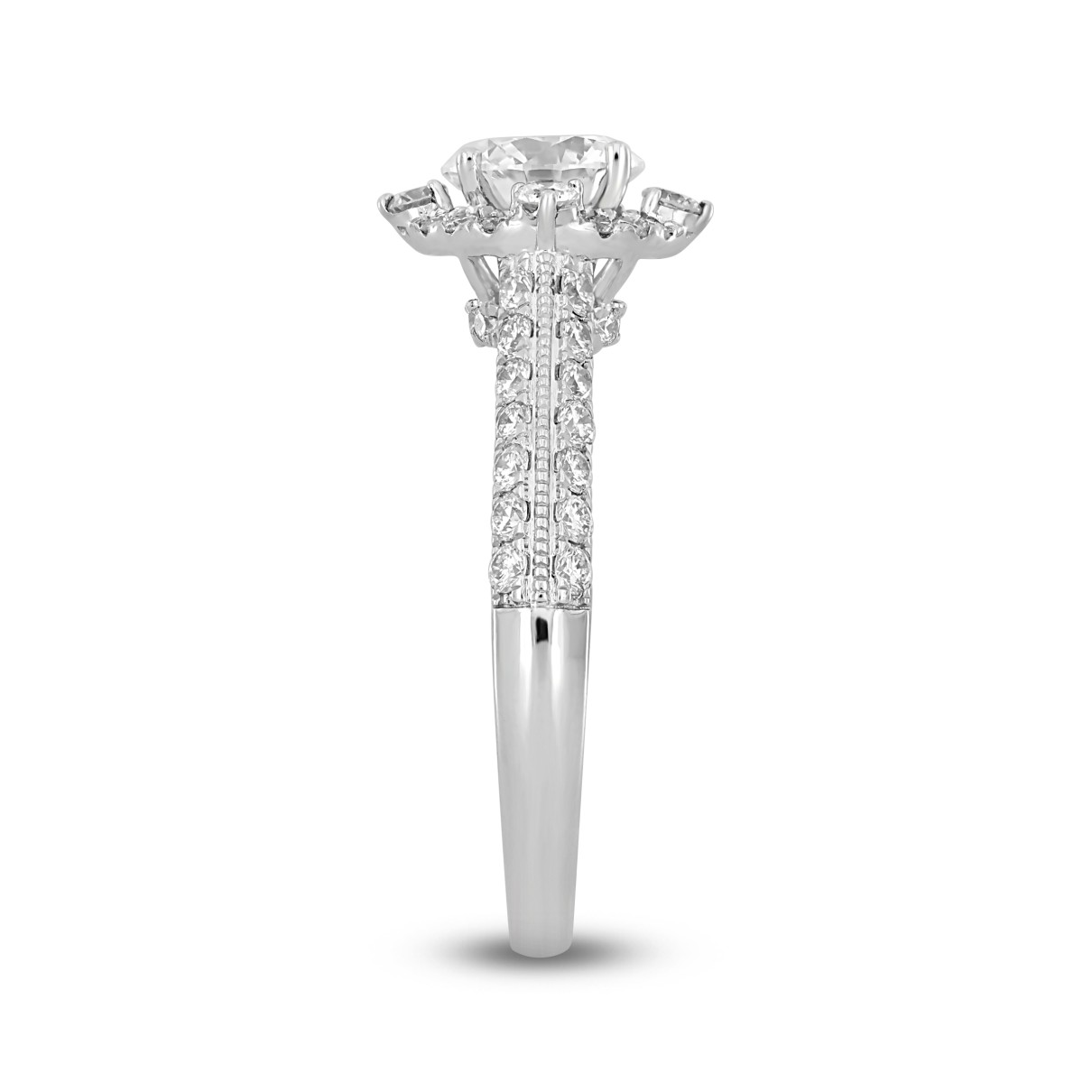 LADIES RING 1 3/4CT ROUND DIAMOND 14K WHITE GOLD (CENTER STONE ROUND DIAMOND 1CT )