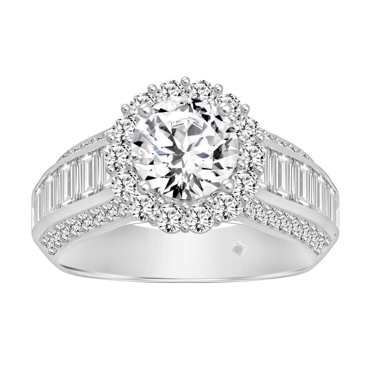 LADIES RING 3 3/4CT ROUND/BAGUETTE DIAMOND 14K WHI...