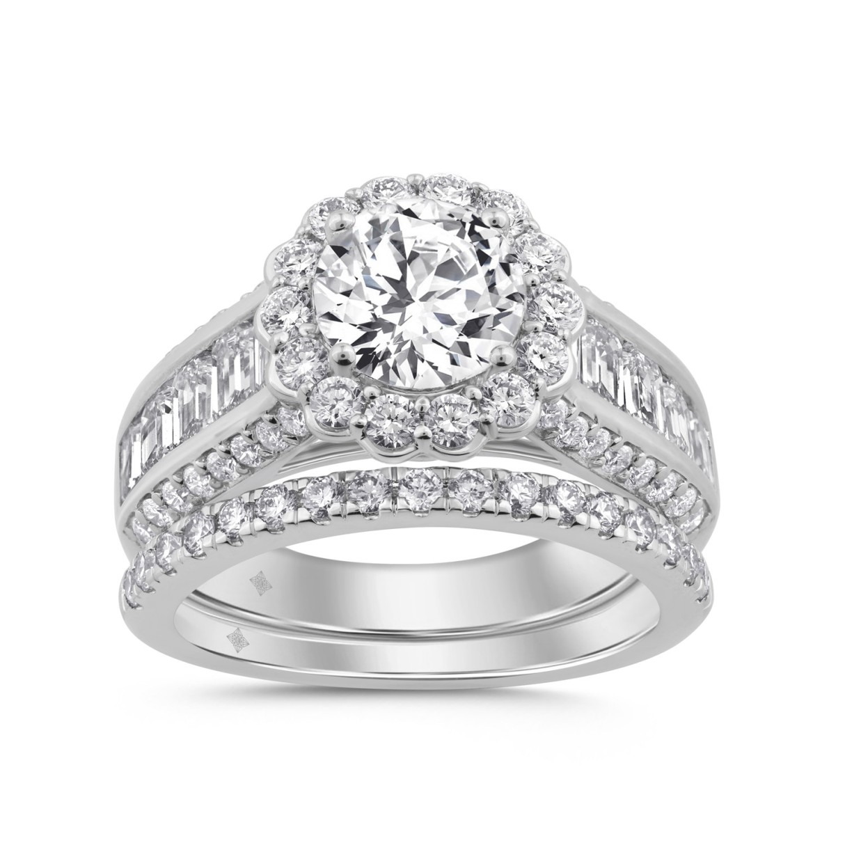 14K WHITE GOLD 4.00CT ROUND/EMERALD DIAMOND LADIES...