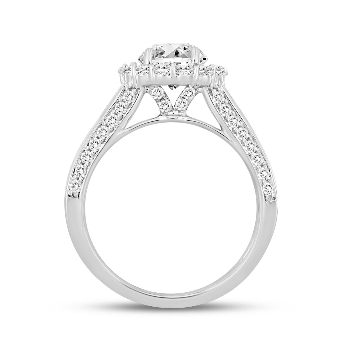 LADIES RING 3 3/4CT ROUND/BAGUETTE DIAMOND 14K WHITE GOLD (CENTER STONE ROUND DIAMOND 1 1/2CT )