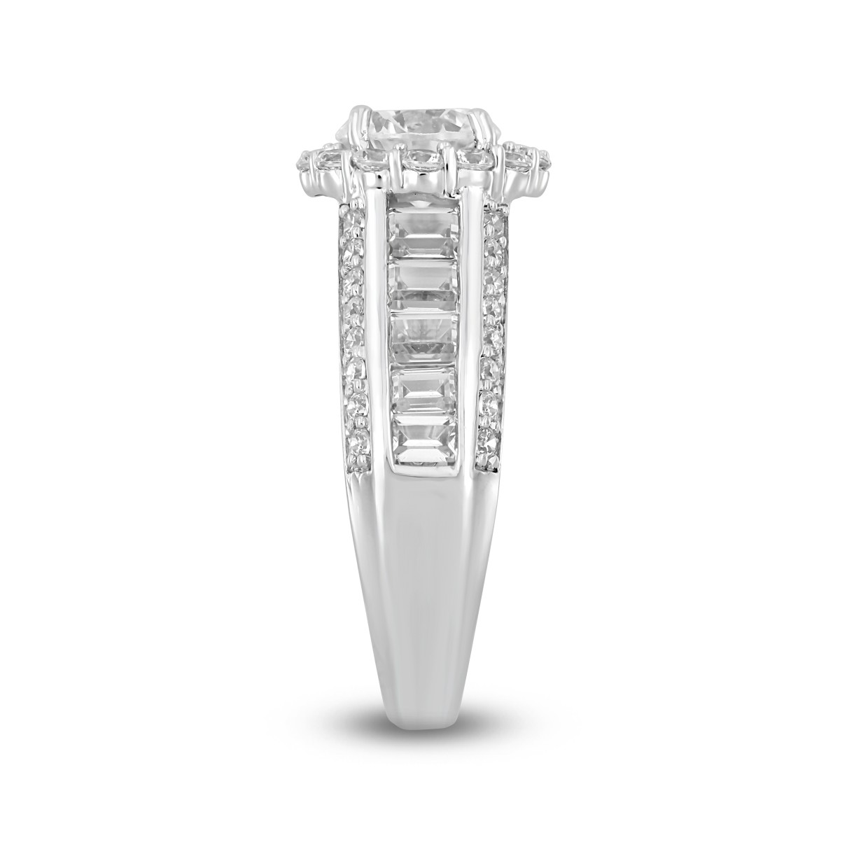 LADIES RING 3 3/4CT ROUND/BAGUETTE DIAMOND 14K WHITE GOLD (CENTER STONE ROUND DIAMOND 1 1/2CT )