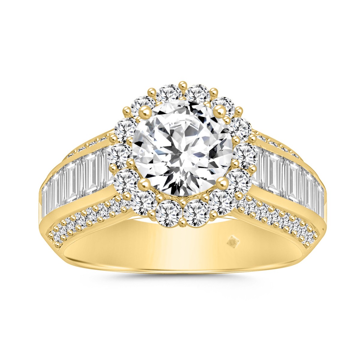 LADIES RING 3 3/4CT ROUND/BAGUETTE DIAMOND 14K YEL...