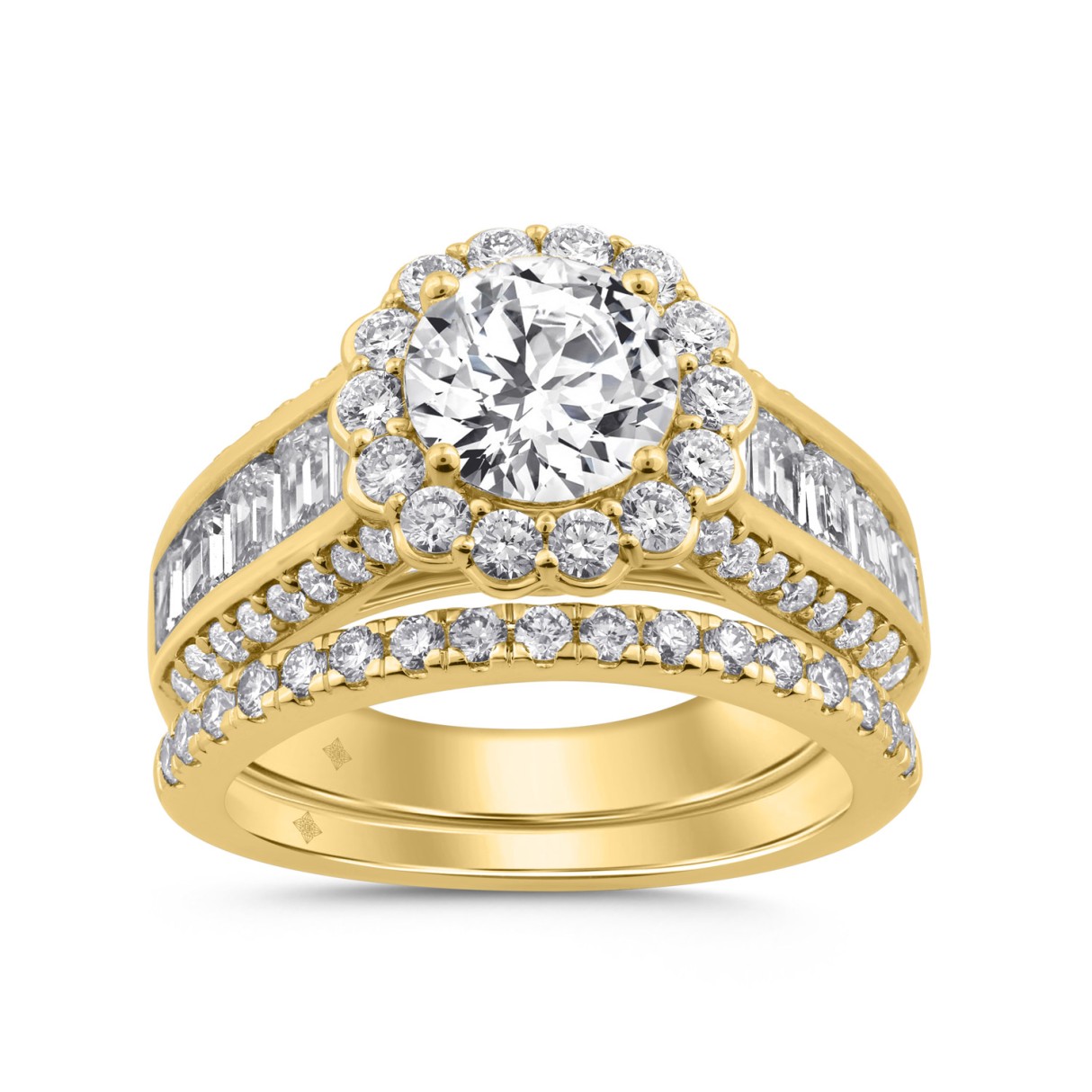 14K YELLOW GOLD 3 3/4CT ROUND/EMERALD DIAMOND LADI...