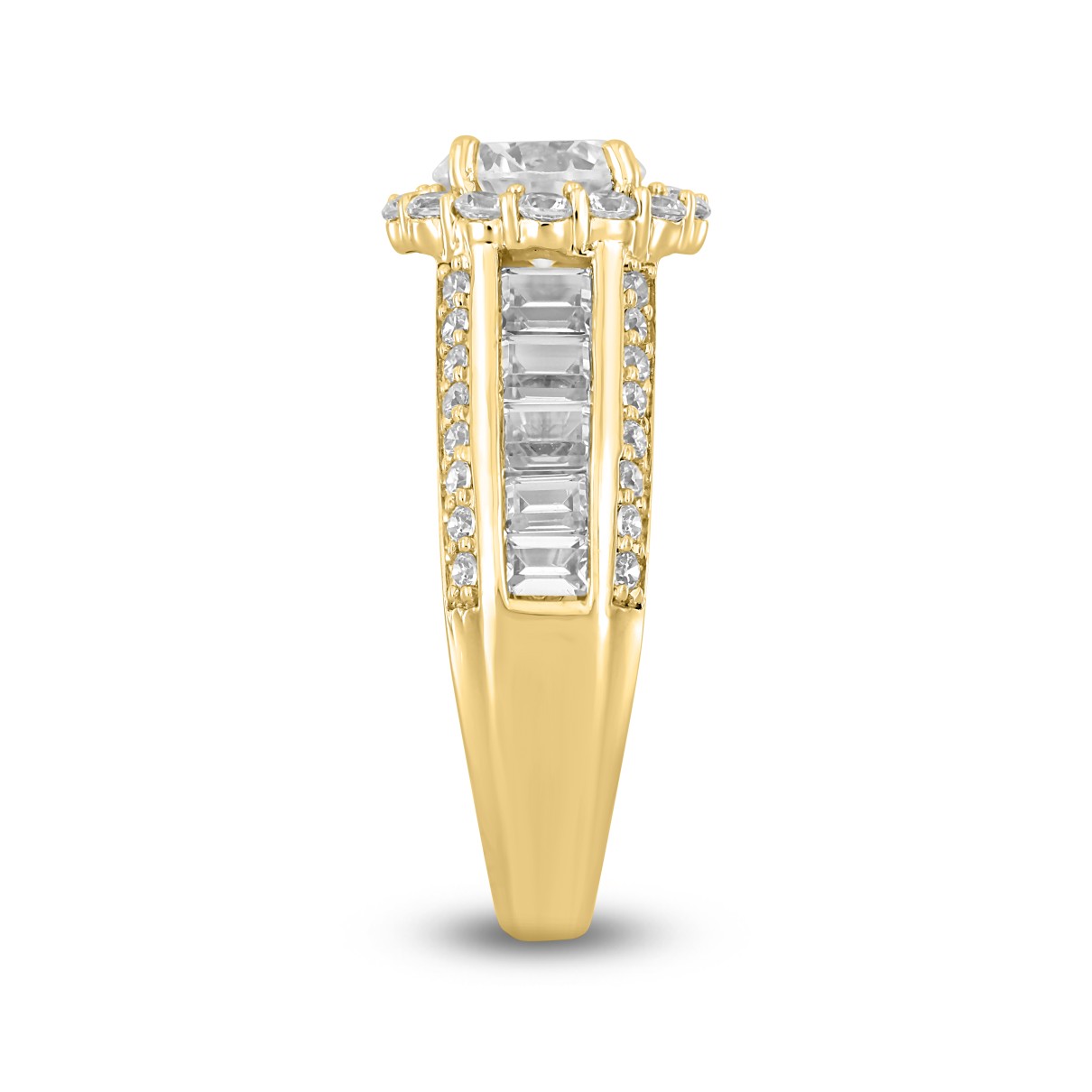 LADIES RING 3 3/4CT ROUND/BAGUETTE DIAMOND 14K YELLOW GOLD (CENTER STONE ROUND DIAMOND 1 1/2CT )