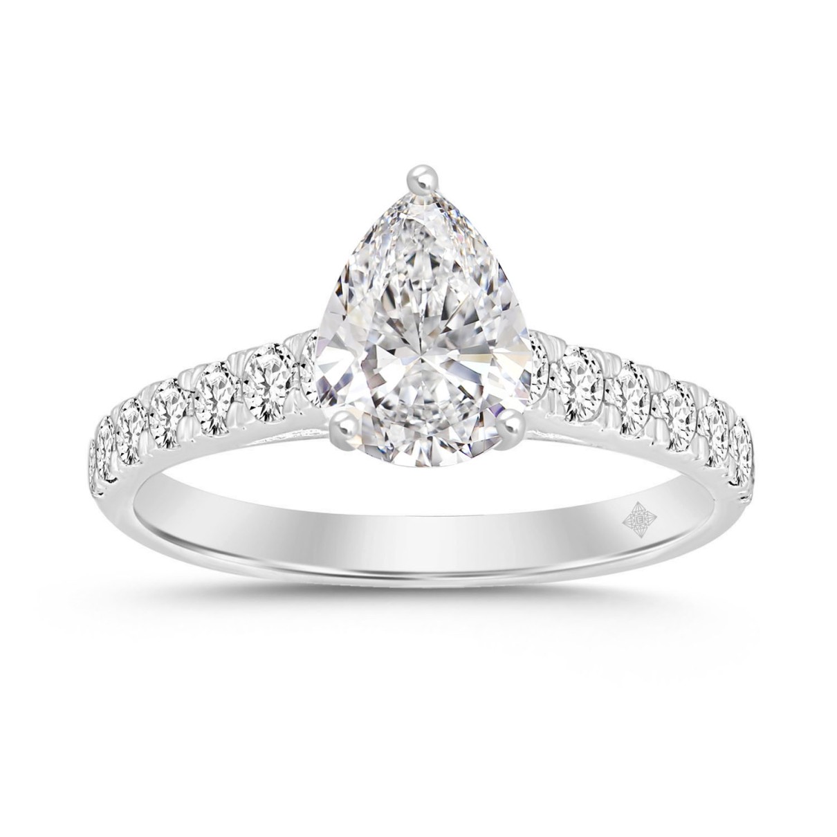 LADIES RING 1 1/2CT ROUND/PEAR DIAMOND 14K WHITE G...