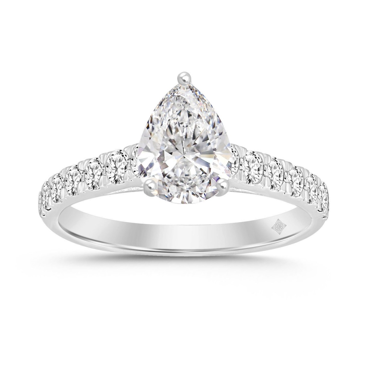 LADIES RING 1 1/2CT ROUND/PEAR DIAMOND 14K WHITE GOLD (CENTER STONE PEAR DIAMOND 1CT)