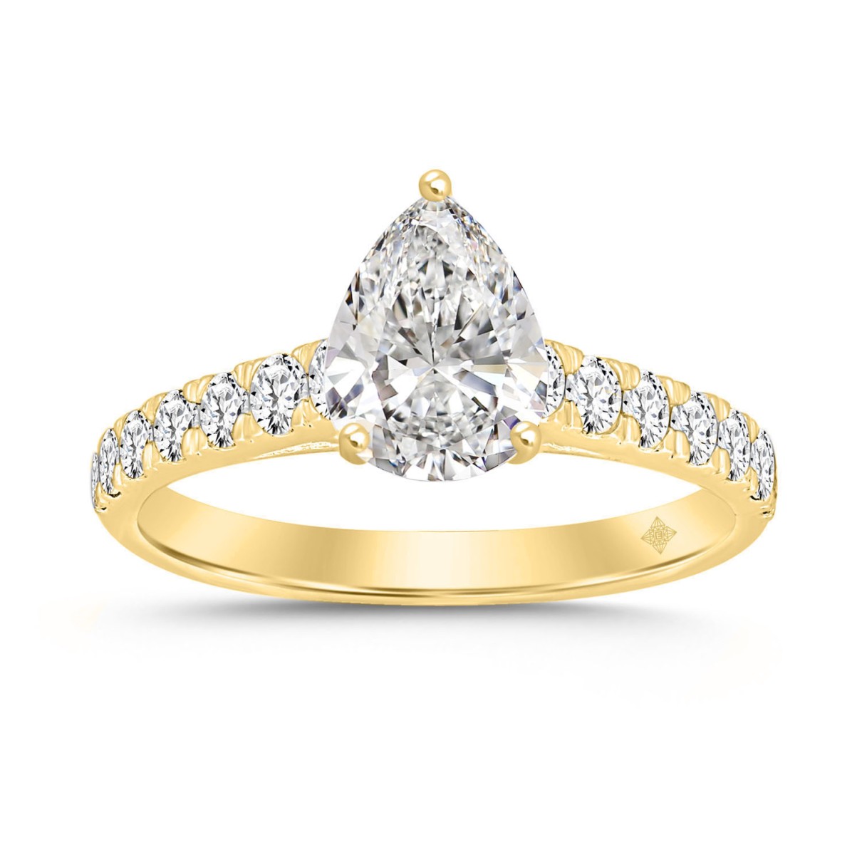 LADIES RING 1 1/2CT ROUND/PEAR DIAMOND 14K YELLOW GOLD (CENTER STONE PEAR DIAMOND 1CT)