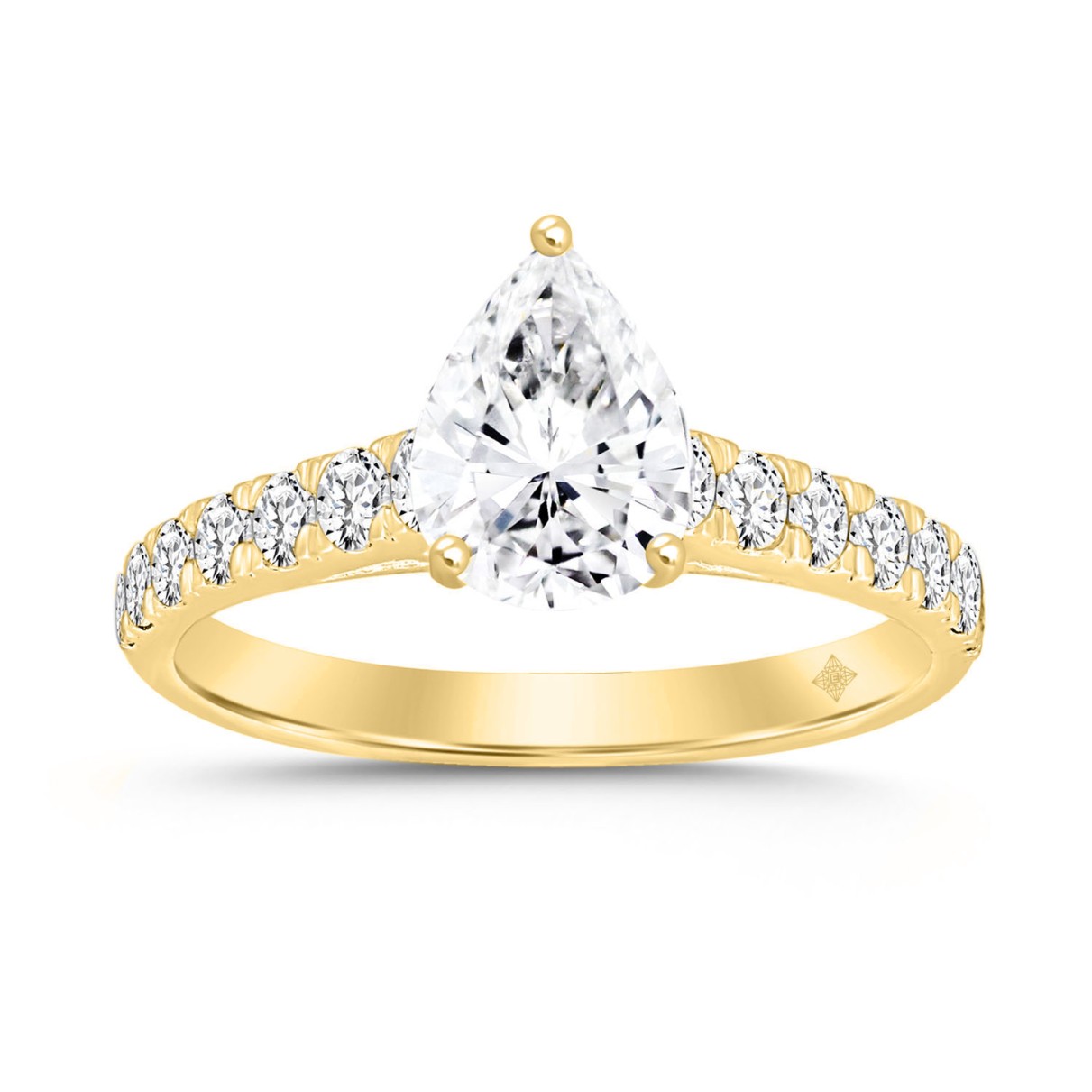 LADIES RING 1 1/2CT ROUND/PEAR DIAMOND 14K YELLOW GOLD (CENTER STONE PEAR DIAMOND 1CT)