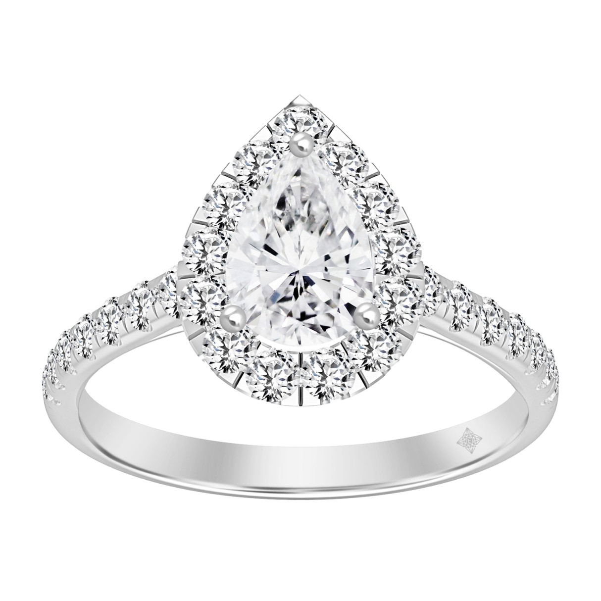 LADIES RING 1 3/4CT ROUND/PEAR DIAMOND 14K WHITE GOLD (CENTER STONE PEAR DIAMOND 1CT)