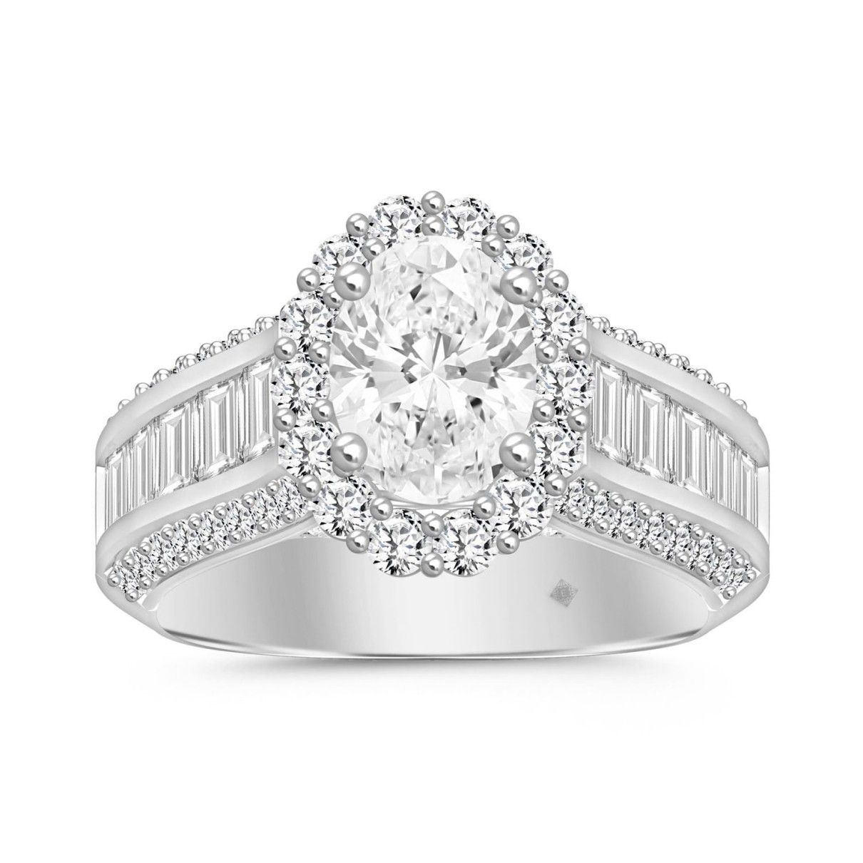 LADIES RING 3 3/4CT ROUND/OVAL/EMERALD DIAMOND 14K WHITE GOLD (CENTER STONE OVAL DIAMOND 1 1/2CT )