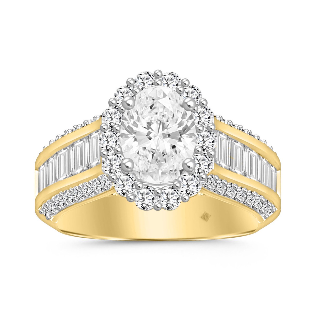 LADIES RING 3 3/4CT ROUND/EMERALD/OVAL DIAMOND 14K YELLOW GOLD (CENTER STONE OVAL DIAMOND 1 1/2CT )