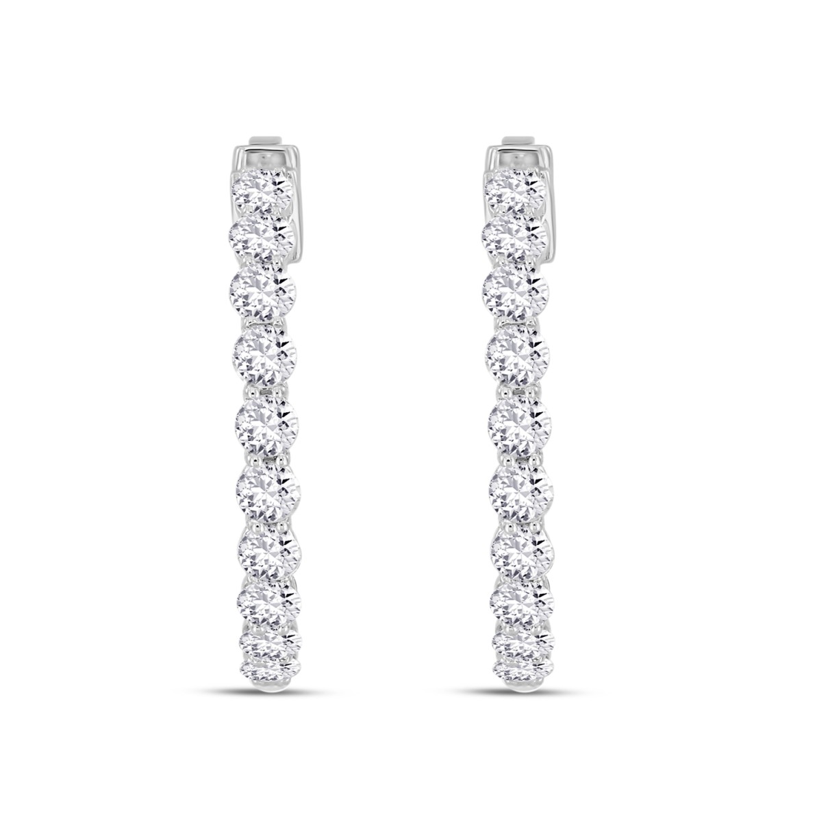 LADIES HOOP EARRINGS 2CT ROUND DIAMOND 14K WHITE GOLD