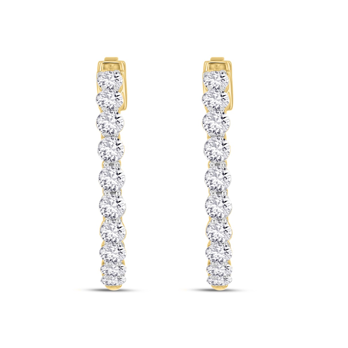 LADIES HOOP EARRINGS 2CT ROUND DIAMOND 14K YELLOW GOLD