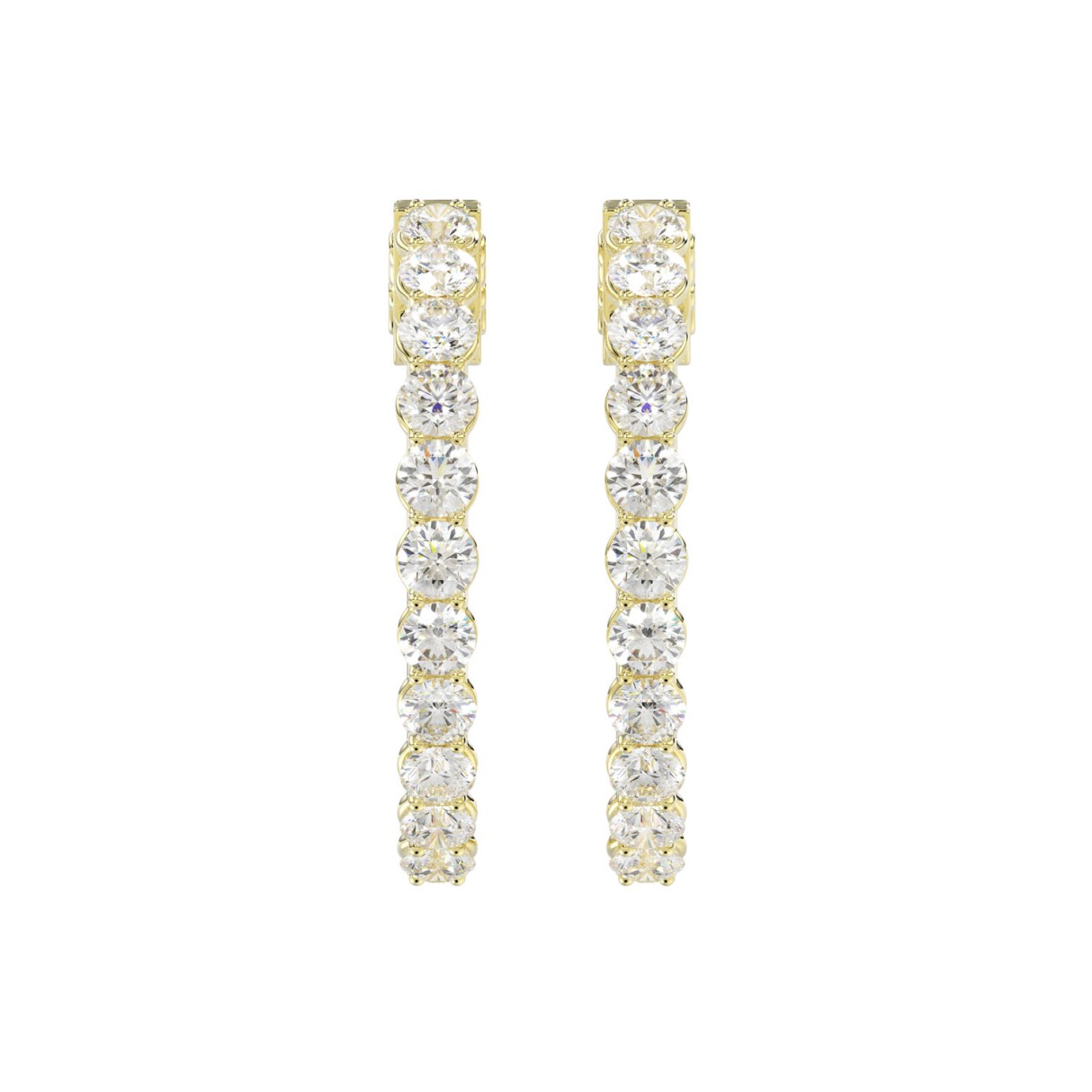 LADIES HOOP EARRINGS 2CT ROUND DIAMOND 14K YELLOW GOLD