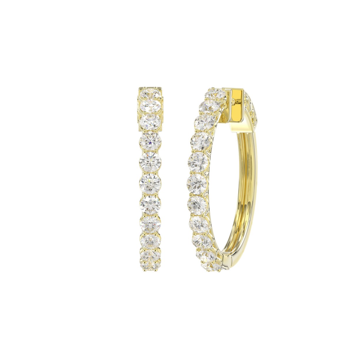 LADIES HOOP EARRINGS 2CT ROUND DIAMOND 14K YELLOW GOLD