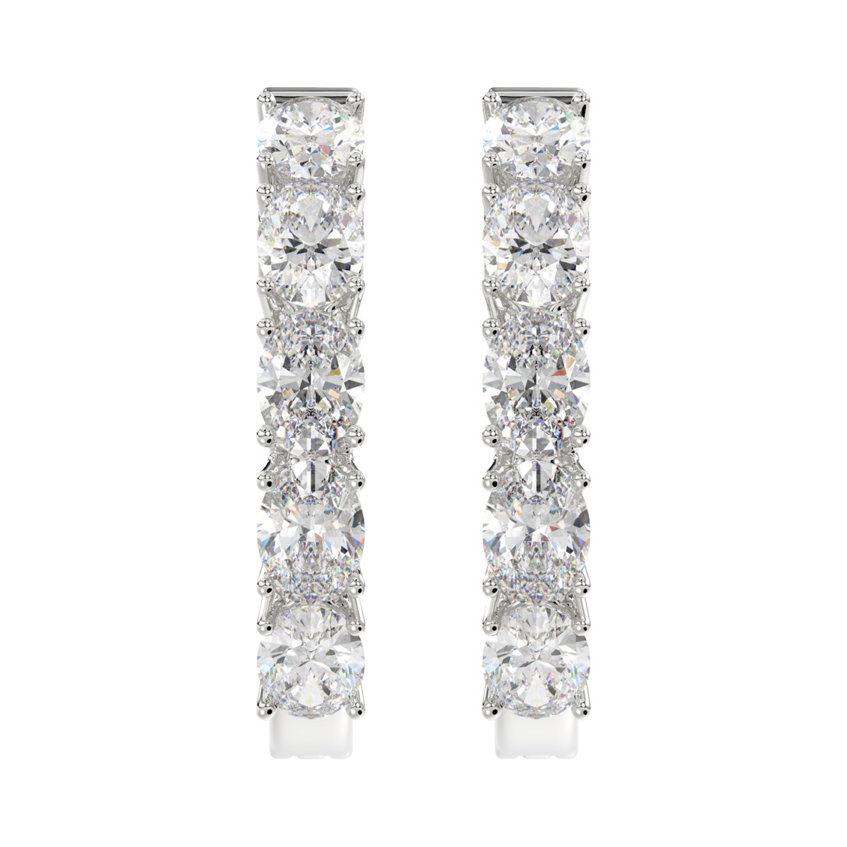 LADIES HOOP EARRINGS 2CT OVAL DIAMOND 14K WHITE GO...