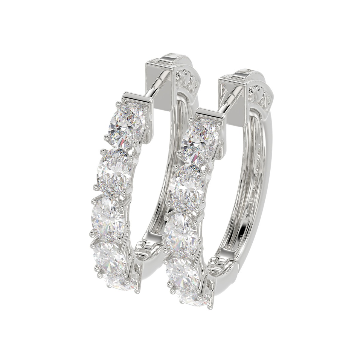 LADIES HOOP EARRINGS 2CT OVAL DIAMOND 14K WHITE GOLD