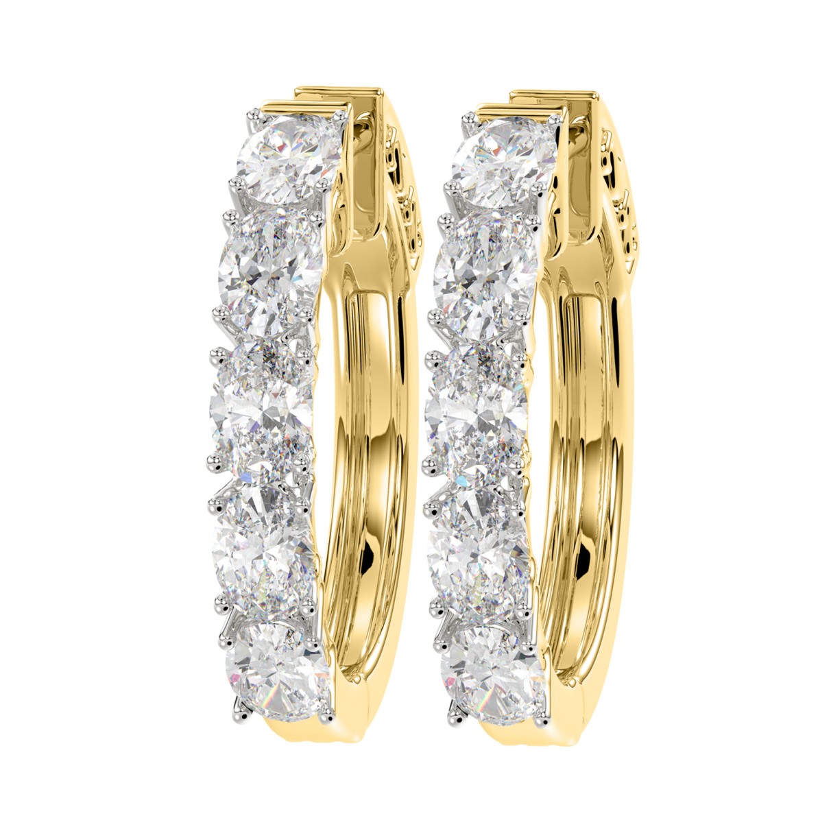 LADIES HOOP EARRINGS 2CT OVAL DIAMOND 14K YELLOW GOLD