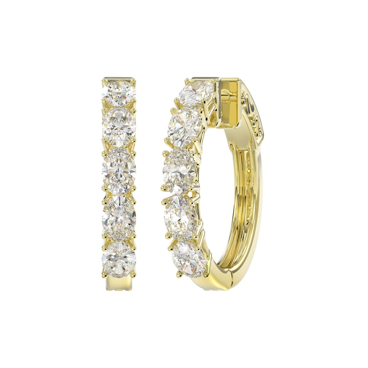 LADIES HOOP EARRINGS 2CT OVAL DIAMOND 14K YELLOW GOLD