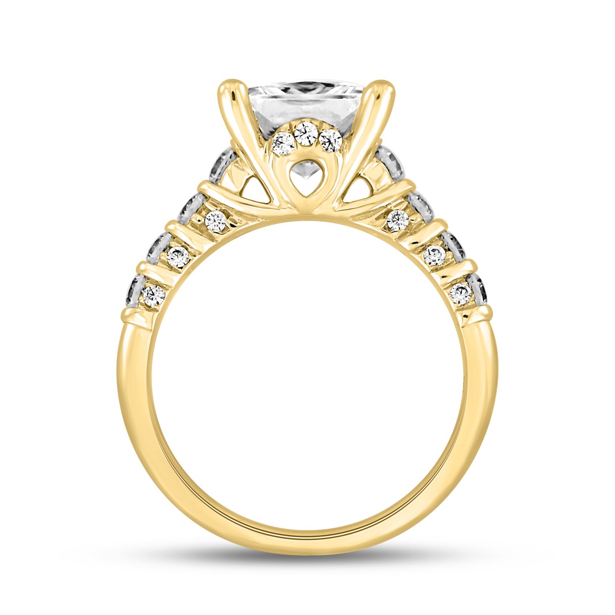 LADIES RINGS 2 1/2CT ROUND/PRINCESS DIAMOND 14K YELLOW GOLD (CENTER STONE PRINCESS DIAMOND 2.00CT)