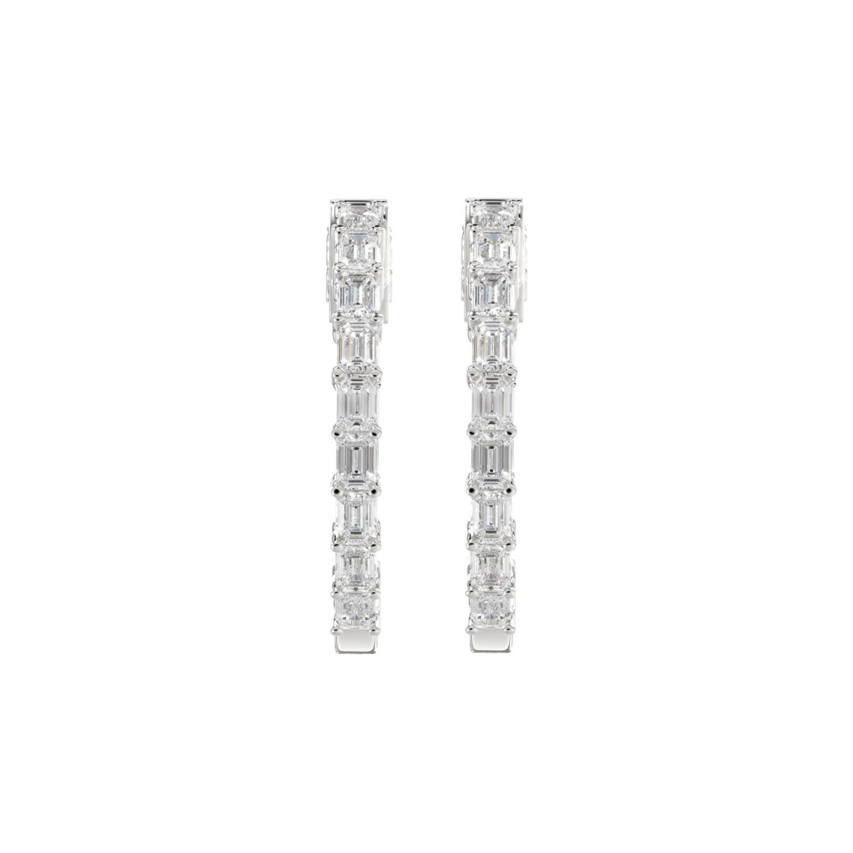 LADIES HOOP EARRINGS 2CT EMERALD DIAMOND 14K WHITE...