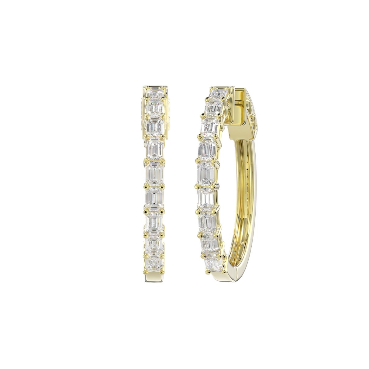 LADIES HOOP EARRINGS 2CT EMERALD DIAMOND 14K YELLOW GOLD