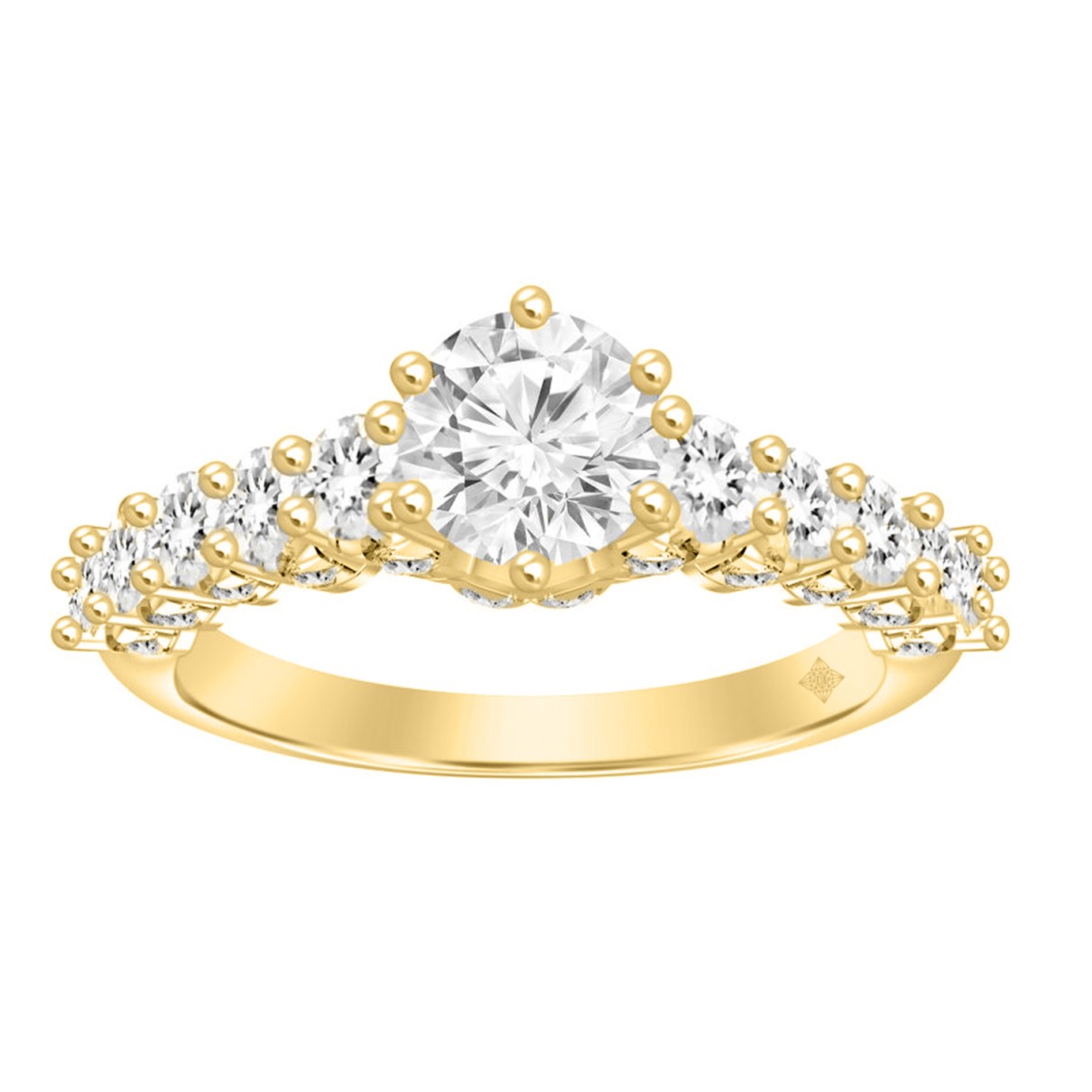 LADIES RING 2CT ROUND DIAMOND 14K YELLOW GOLD (CENTER STONE ROUND DIAMOND 1CT )