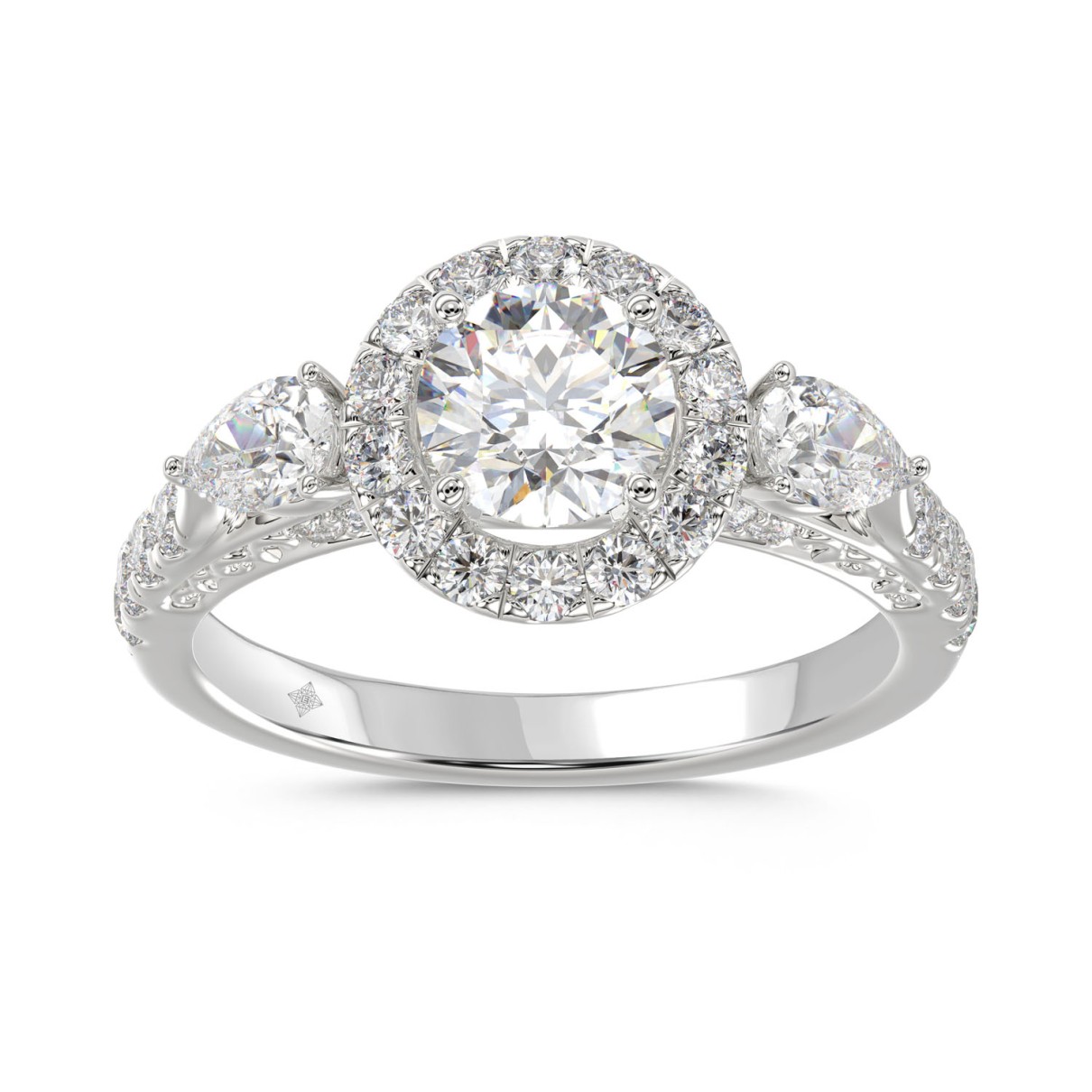 LADIES RING 2CT ROUND/PEAR DIAMOND 14K WHITE GOLD ...