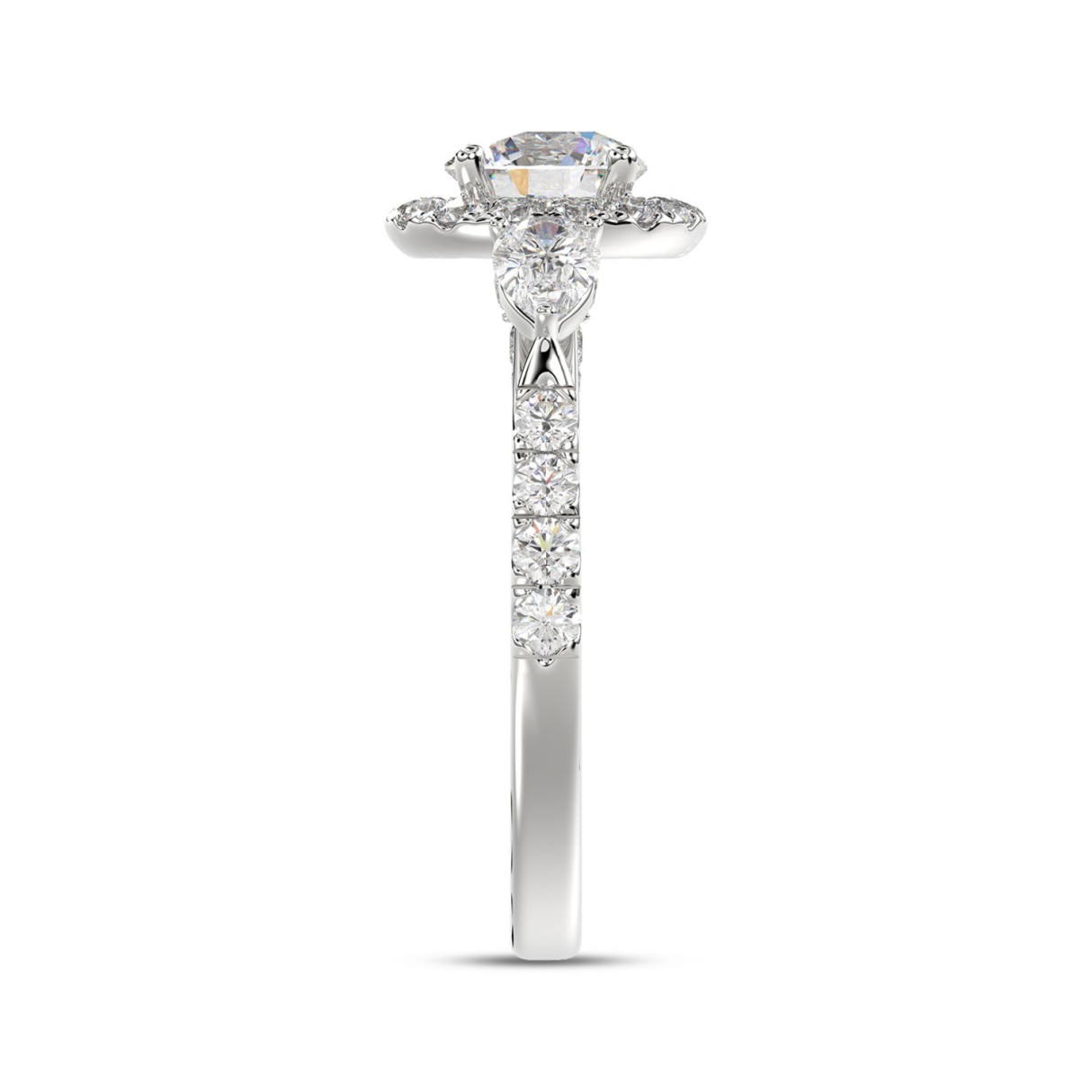 LADIES RING 2CT ROUND/PEAR DIAMOND 14K WHITE GOLD (CENTER STONE ROUND DIAMOND 1CT )