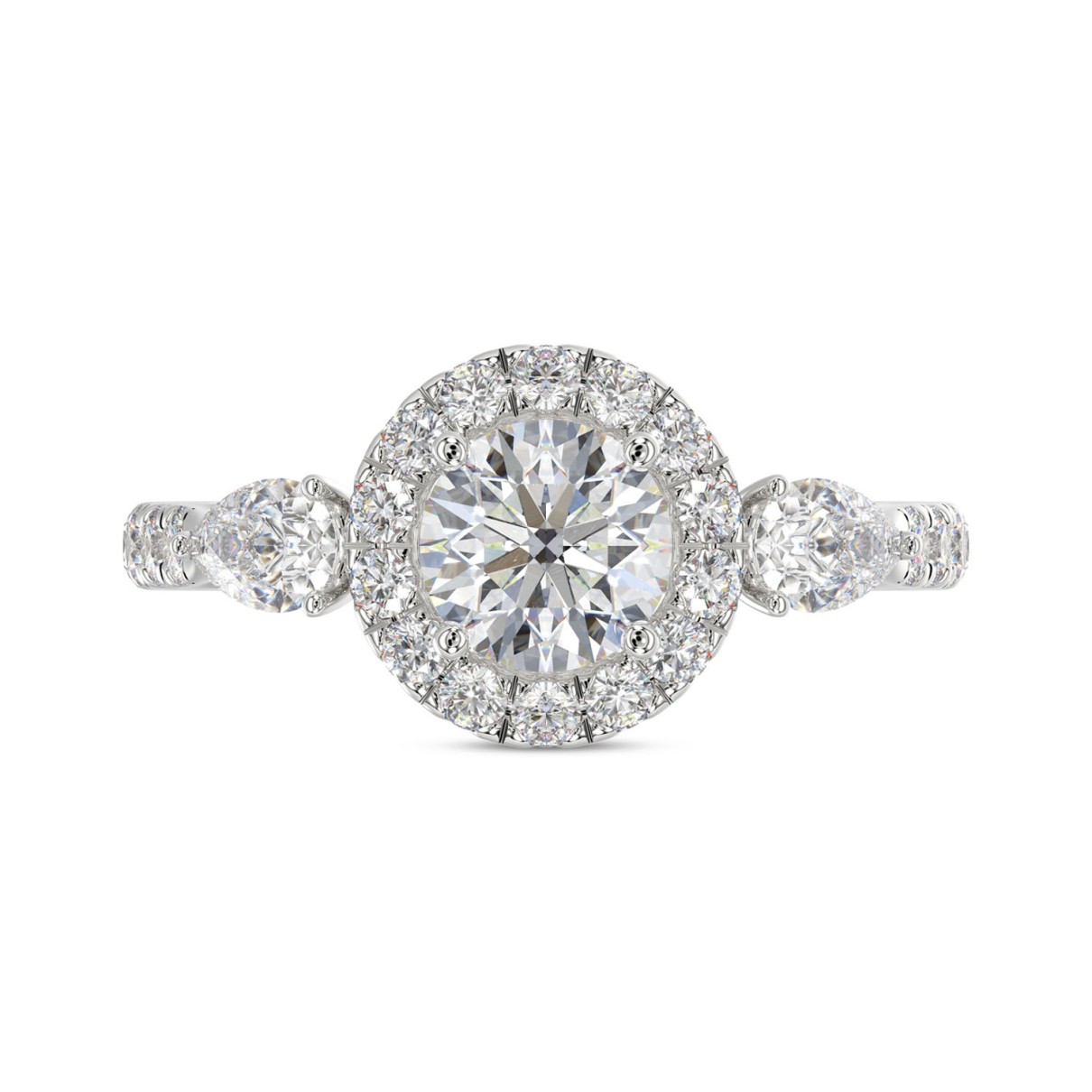 LADIES RING 2CT ROUND/PEAR DIAMOND 14K WHITE GOLD (CENTER STONE ROUND DIAMOND 1CT )