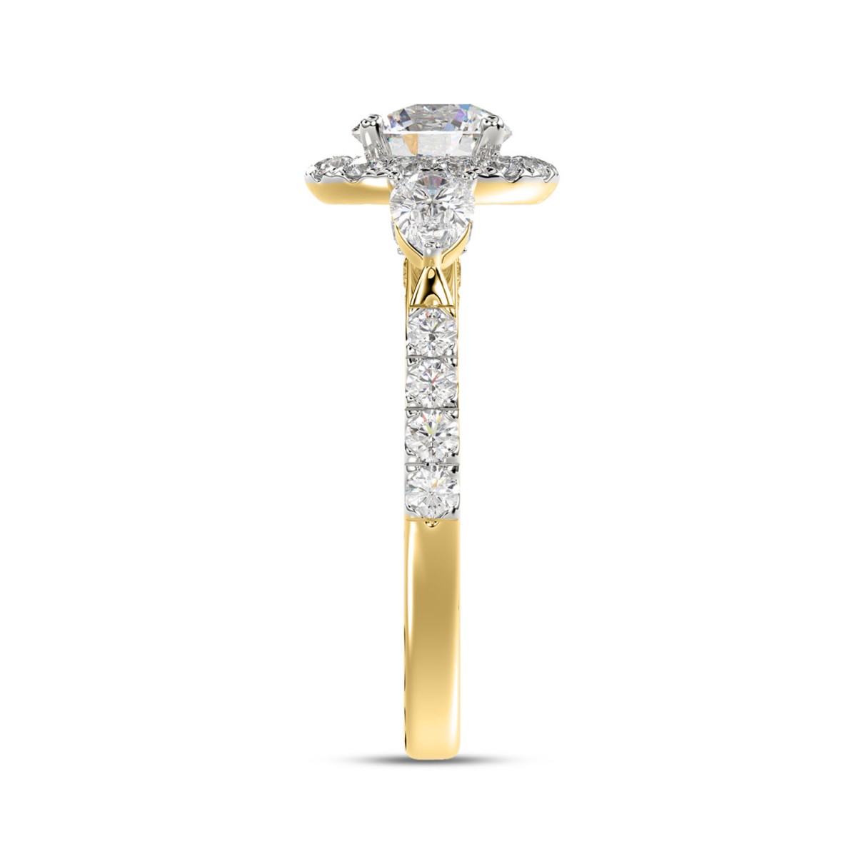 LADIES RING 2CT ROUND/PEAR DIAMOND 14K YELLOW GOLD (CENTER STONE ROUND DIAMOND 1CT )