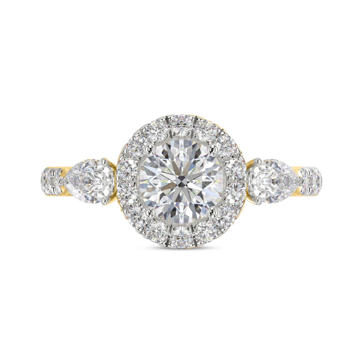 LADIES RING 2CT ROUND/PEAR DIAMOND 14K YELLOW GOLD (CENTER STONE ROUND DIAMOND 1CT )