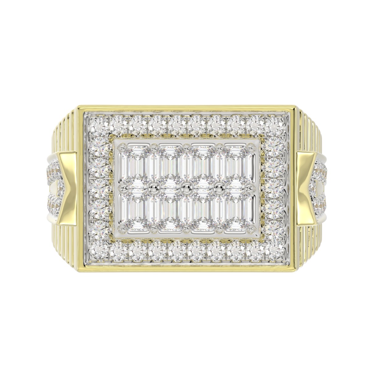 MEN'S RING 2CT ROUND/EMERALD DIAMOND 14K YELLOW GOLD