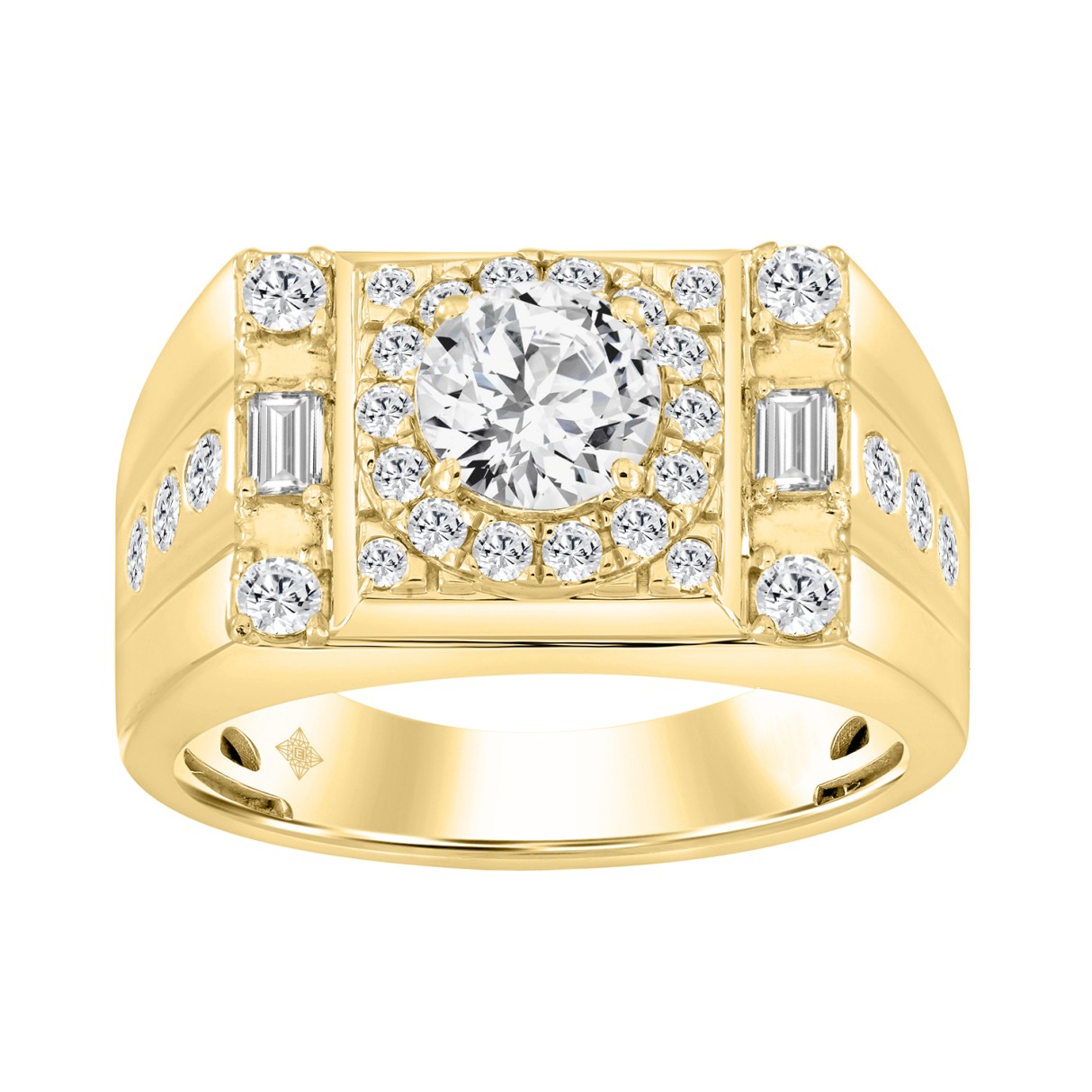 14K YELLOW GOLD 2.00CT ROUND/EMERALD DIAMOND MEN'S...