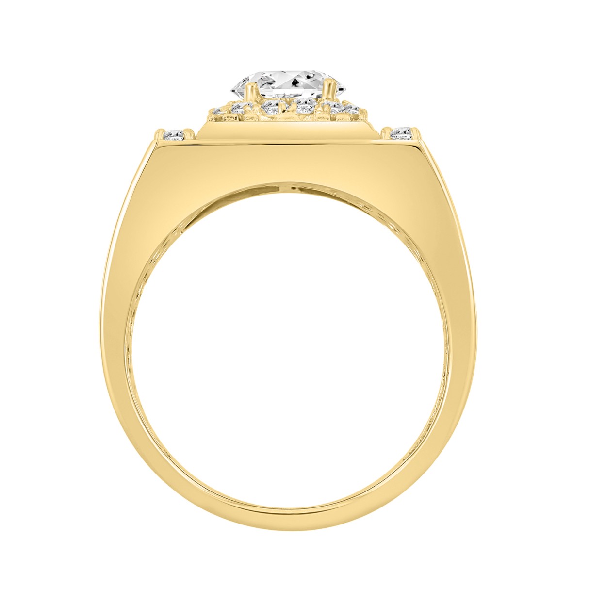 14K YELLOW GOLD 2.00CT ROUND/EMERALD DIAMOND MEN'S RING (CENTER STONE ROUND DIAMOND 1CT)