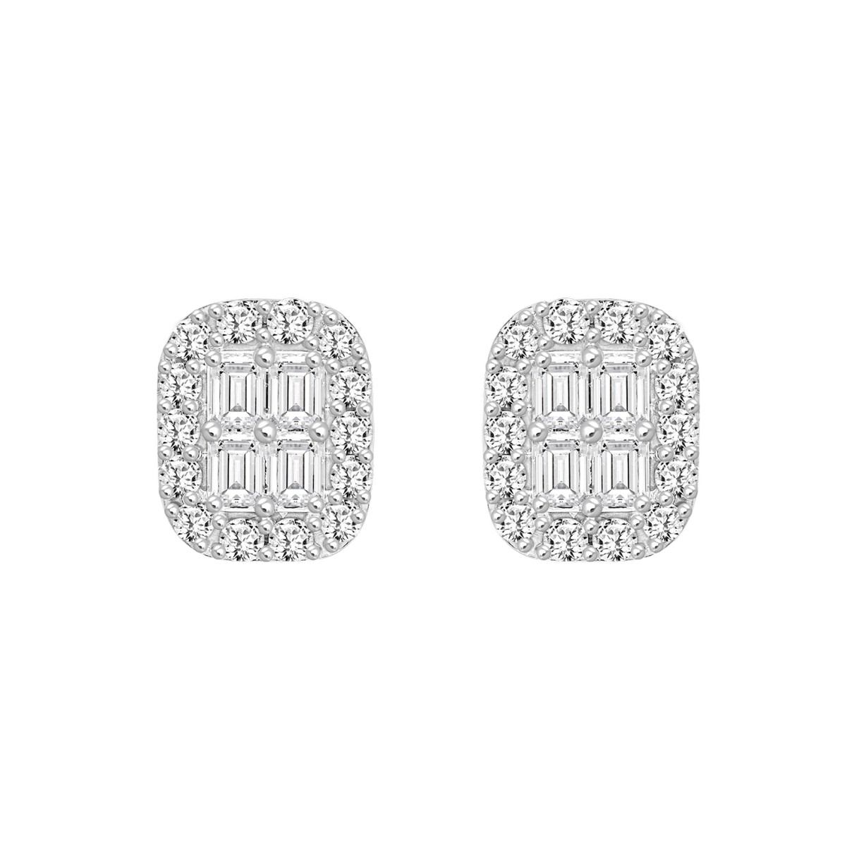 14K WHITE GOLD 1 1/2CT ROUND/EMERALD DIAMOND MEN'S EARRINGS 