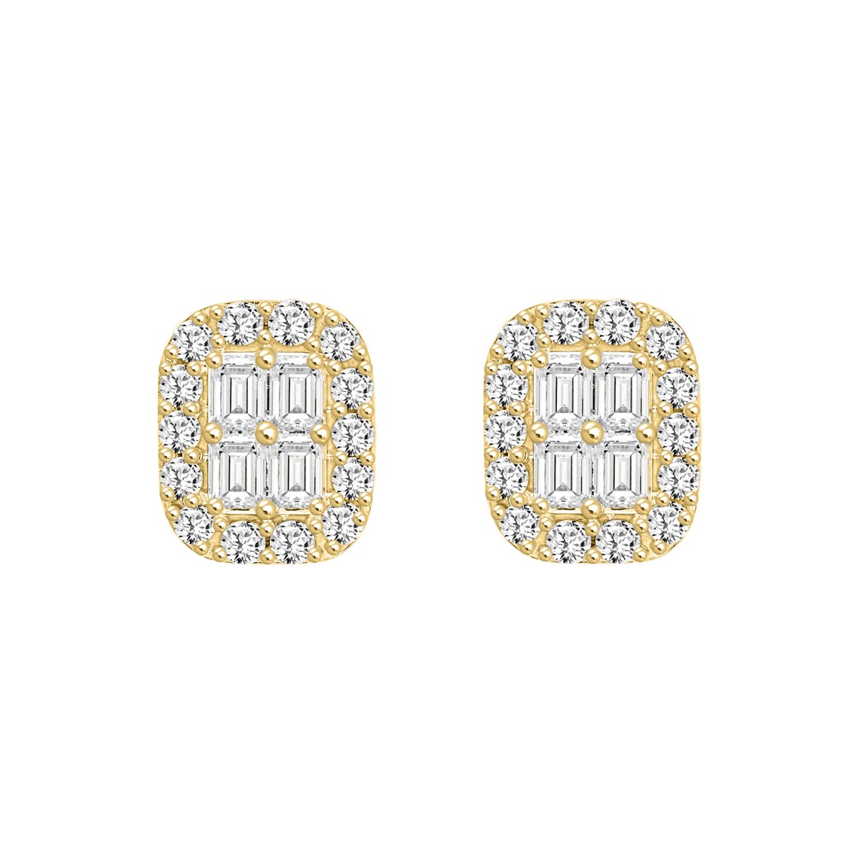 14K YELLOW GOLD 1 1/2CT ROUND/EMERALD DIAMOND MEN'S EARRINGS 