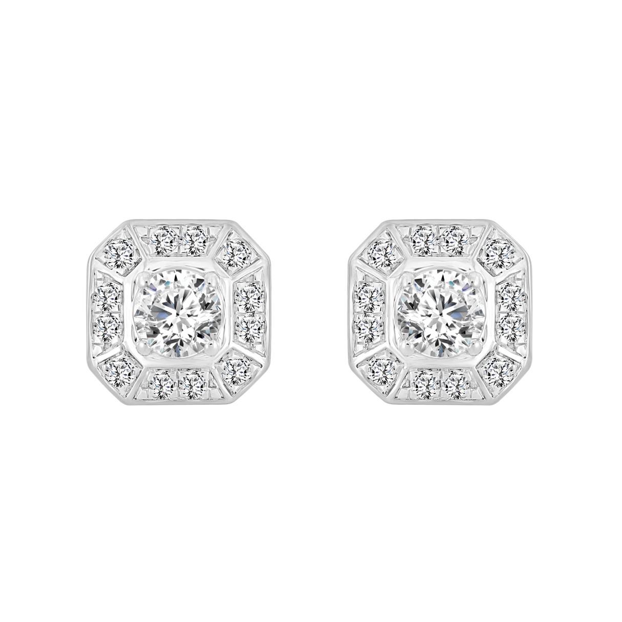 MEN'S EARRINGS 7/8CT ROUND DIAMOND 14K WHITE GOLD...