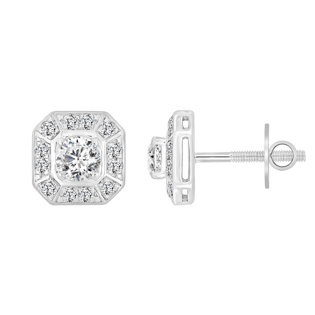 MEN'S EARRINGS 7/8CT ROUND DIAMOND 14K WHITE GOLD
